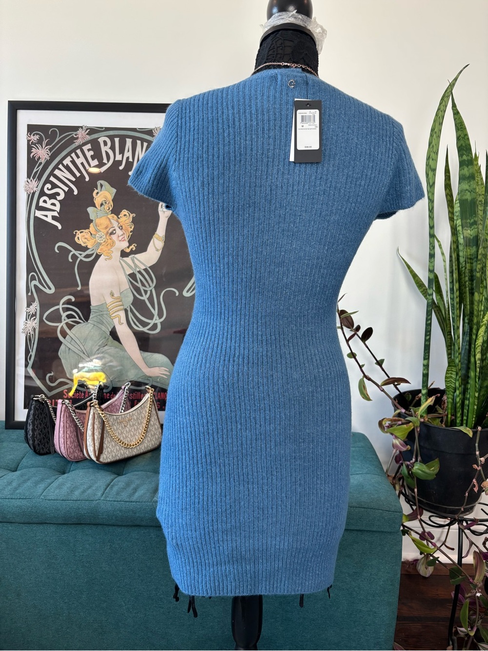 NWT - Guess Ribbed Knit Midi Dress in Blue - Picture 4 of 5